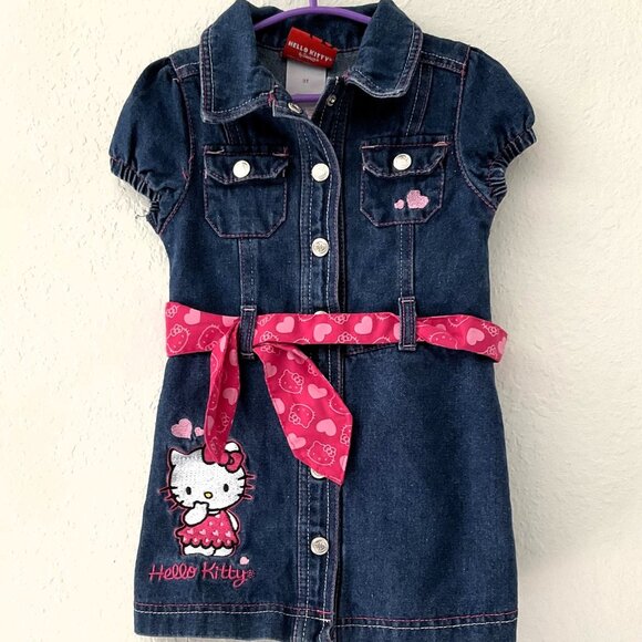 HELLO KITTY DENIM JEAN DRESS GREAT CONDITION - Picture 1 of 10